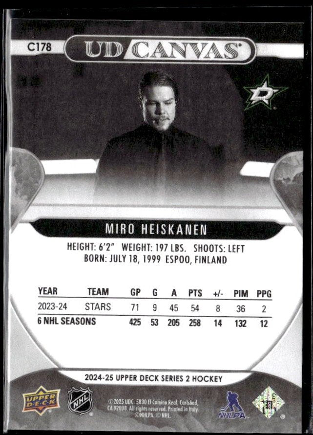 2024-25 Upper Deck Series 2 Hockey Black & White Canvas Miro Heiskanen (2)