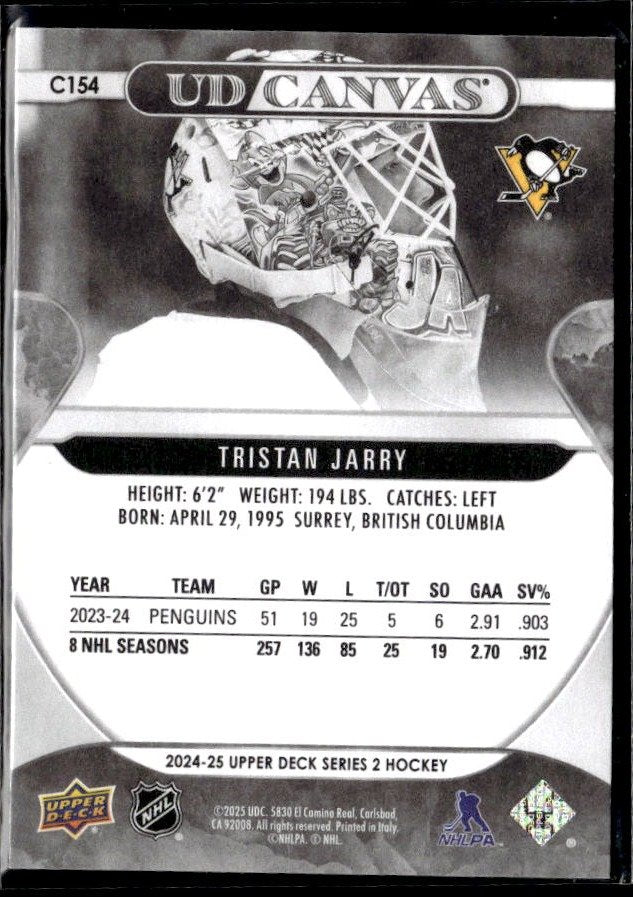 2024-25 Upper Deck Series 2 Hockey Black & White Canvas Tristan Jarry (2)