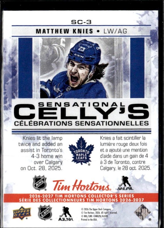 2026-27 UD Tim Hortons Collector's Series Sensational Celly's Matthew Knies (2)