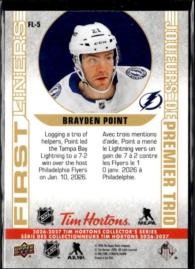 2026-27 Upper Deck Tim Hortons Hockey First Liners #FL-5 Brayden Point (2)