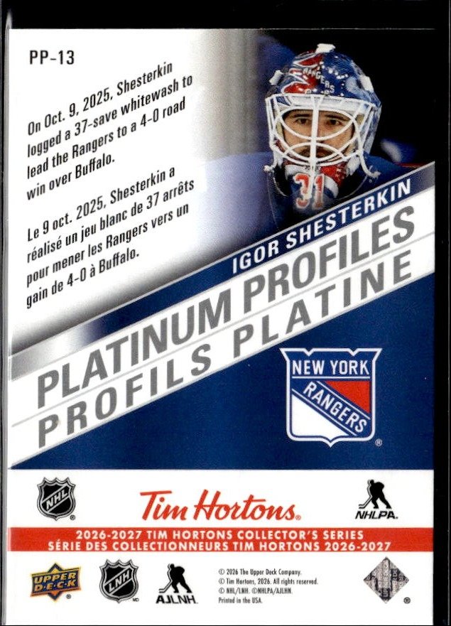 2026-27 Upper Deck Tim Hortons Hockey Platinum Profiles #PP-13 Igor Shesterkin (2)