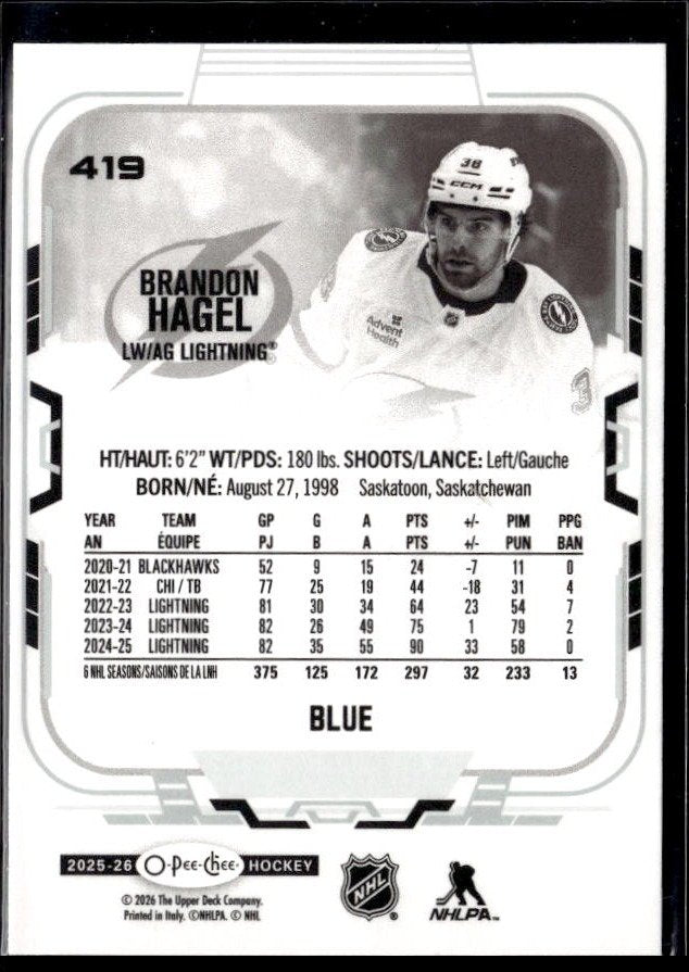 2025-26 O-Pee-Chee Hockey Blue Border #419 Brandon Hagel (2)