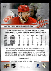 2025-26 Upper Deck Series 1 Hockey Outburst #59 Michael Rasmussen (2)