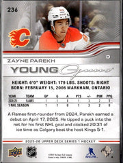 2025-26 Upper Deck Series 1 Hockey Young Guns Rookie #236 Zayne Parekh RC (2)