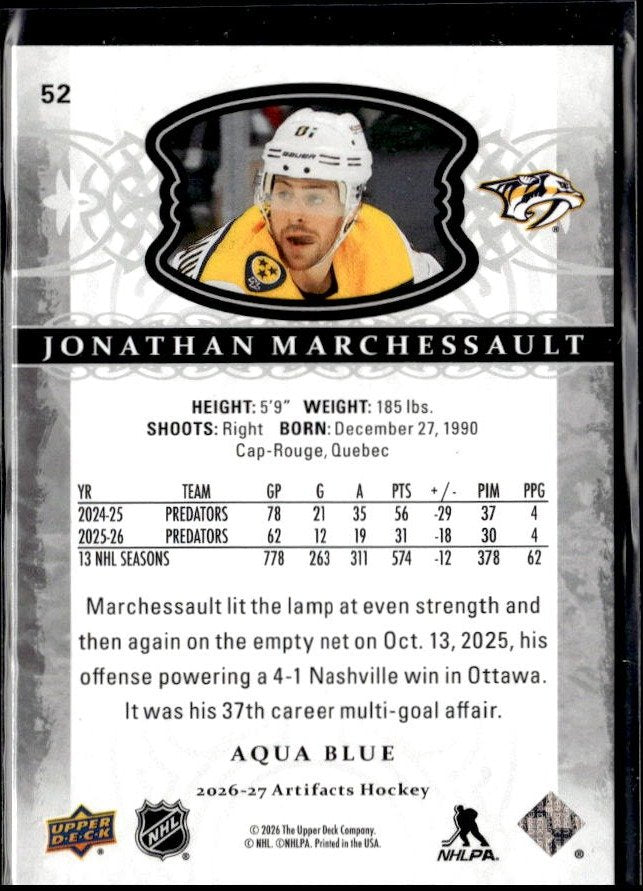 2026-27 Upper Deck Artifacts Hockey Aqua Blue #52 Jonathan Marchessault (2)