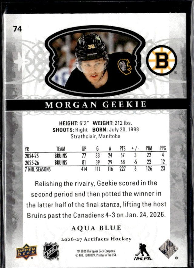 2026-27 Upper Deck Artifacts Hockey Aqua Blue #74 Morgan Geekie (2)