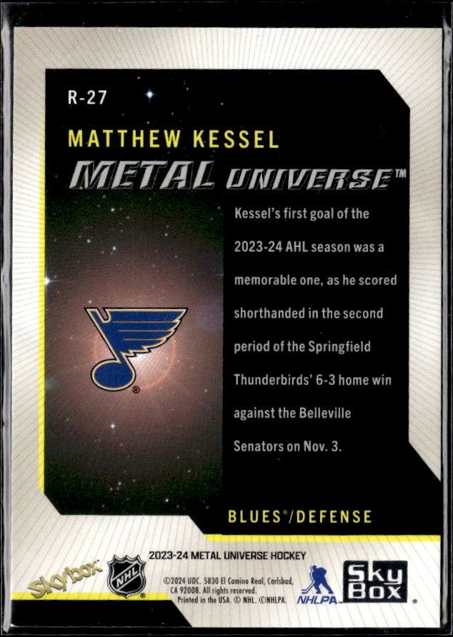 2023-24 Skybox Metal Universe Hockey #R-27 Matthew Kessel (2)