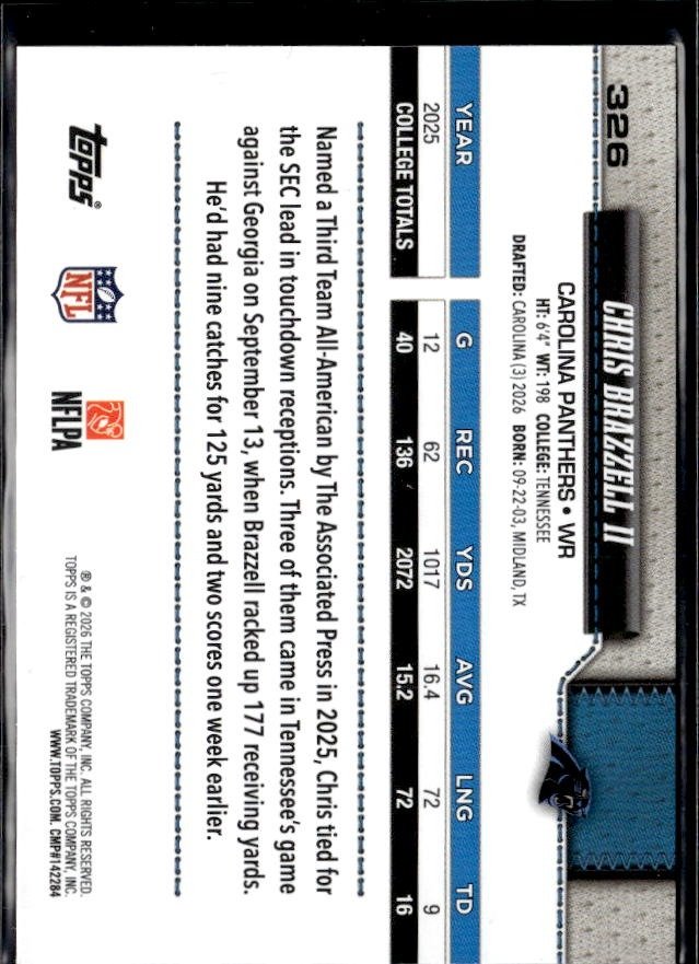 2025 Topps Flagship Football Base Rookie #326 Chris Brazzell II RC (2)