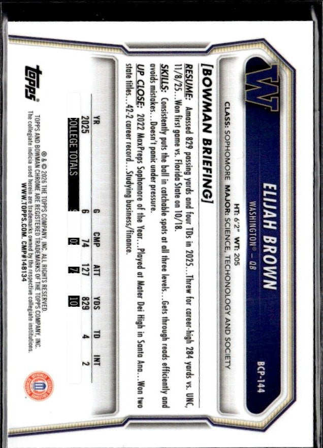 2025 Bowman Chrome Football 1st Base Rookie #BCP-144 Elijah Brown RC (2)