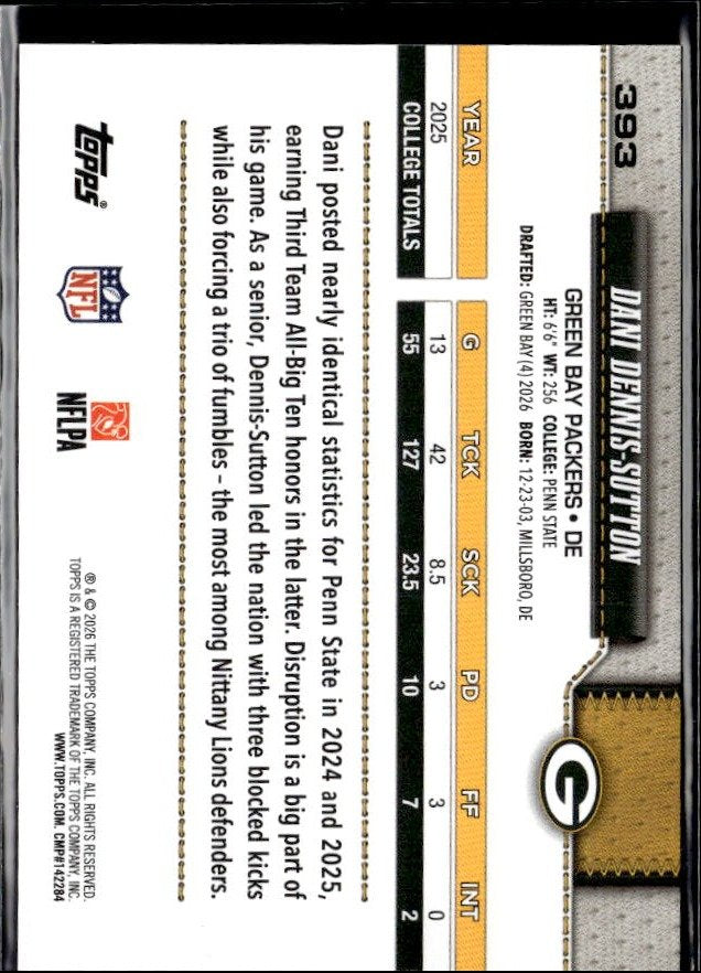 2025 Topps Flagship Football Base Rookie #393 Dani Dennis-Sutton RC (2)