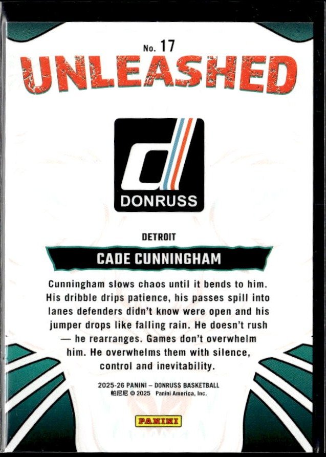 2025-26 Panini Donruss Basketball Unleashed #17 Cade Cunningham (2)