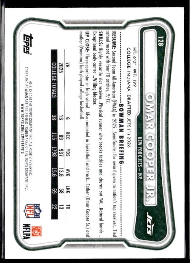 2026 Bowman Football Rookie Base #128 Omar Cooper Jr. RC (2)
