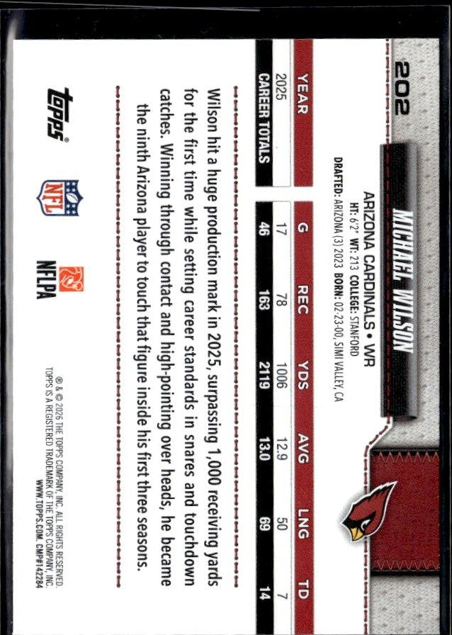 2026 Topps Flagship Football #202 Michael Wilson (2)