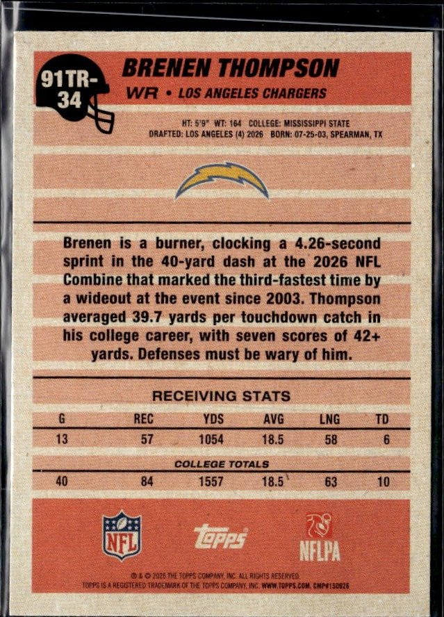 2026 Topps 35th Anniversary Football Rookie #91TR-34 Brenen Thompson RC (2)