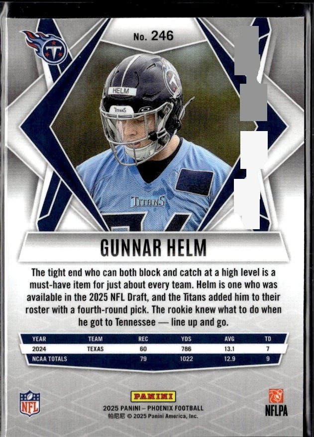 2025 Panini Phoenix Football Rookie Silver Prizm #246 Gunnar Helm RC (2)