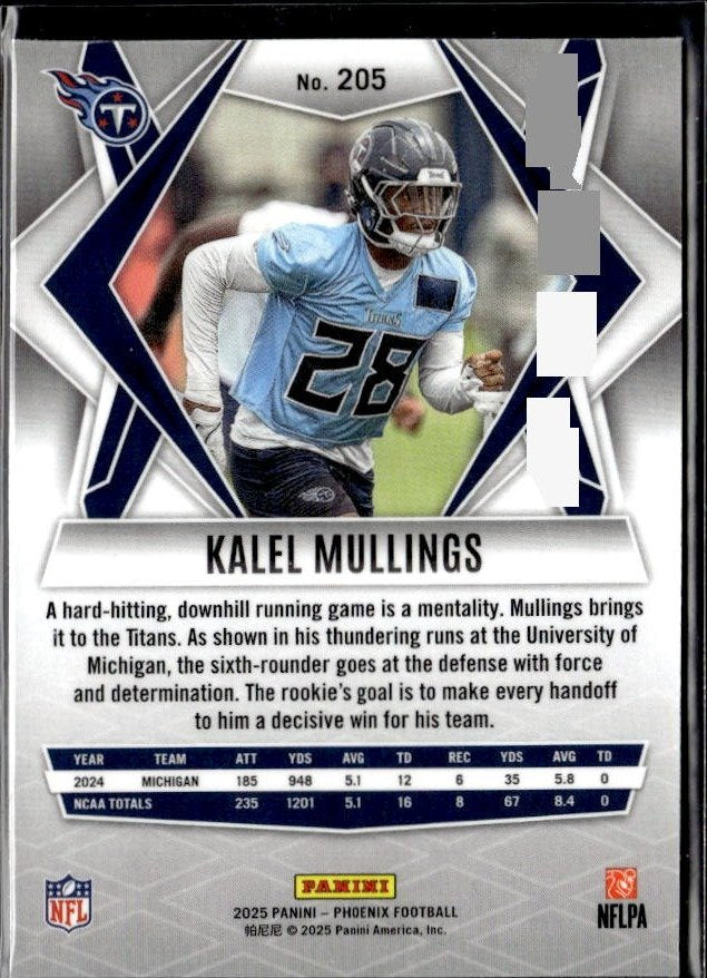 2025 Panini Phoenix Football Rookie Silver Prizm #205 Kalel Mullings RC (2)