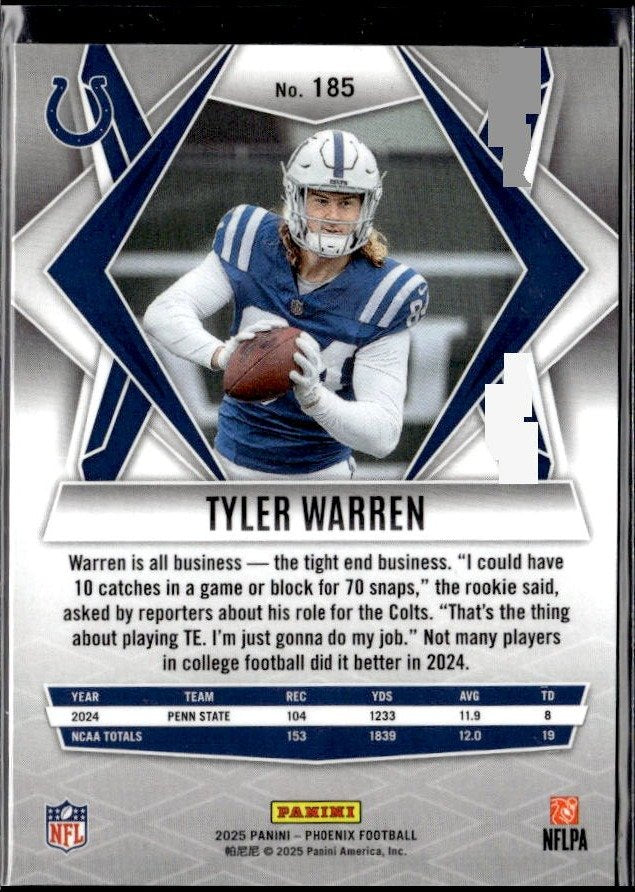 2025 Panini Phoenix Football Base Rookie #185 Tyler Warren RC (2)