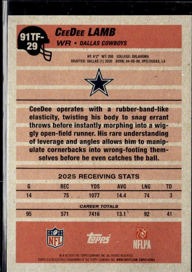 2026 Topps Flagship Football Anniversary #91TF-29 CeeDee Lamb (2)