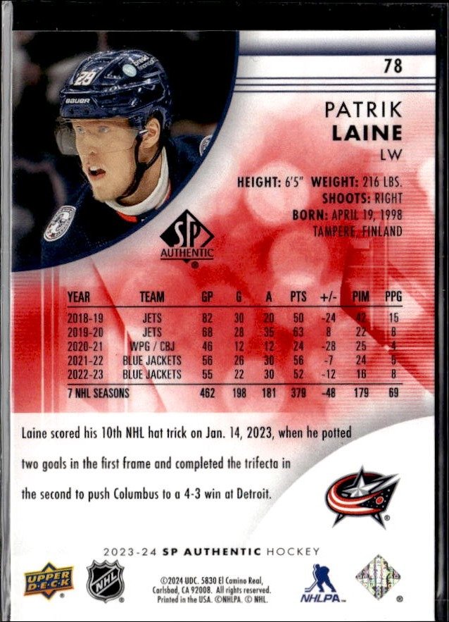 2023-24 Upper Deck SP Authentic Hockey Limited Red #78 Patrik Laine (2)