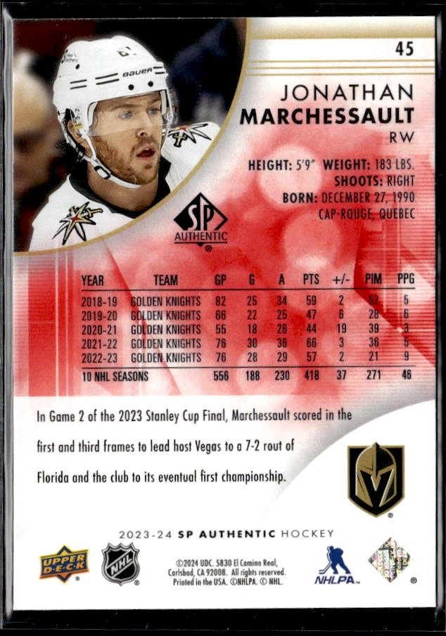 2023-24 Upper Deck SP Authentic Hockey Limited Red #45 Jonathan Marchessault (2)