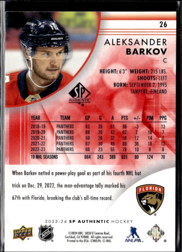 2023-24 Upper Deck SP Authentic Hockey Limited Red #26 Aleksander Barkov (2)