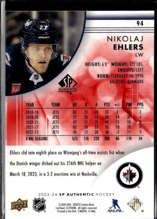 2023-24 Upper Deck SP Authentic Hockey Limited Red #94 Nikolaj Ehlers (2)