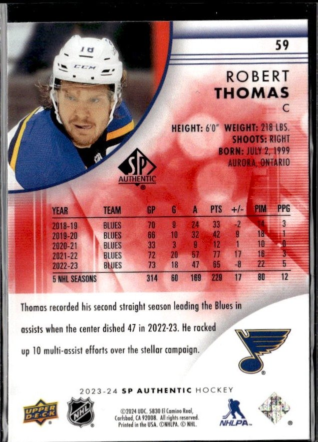 2023-24 Upper Deck SP Authentic Hockey Limited Red #59 Robert Thomas (2)