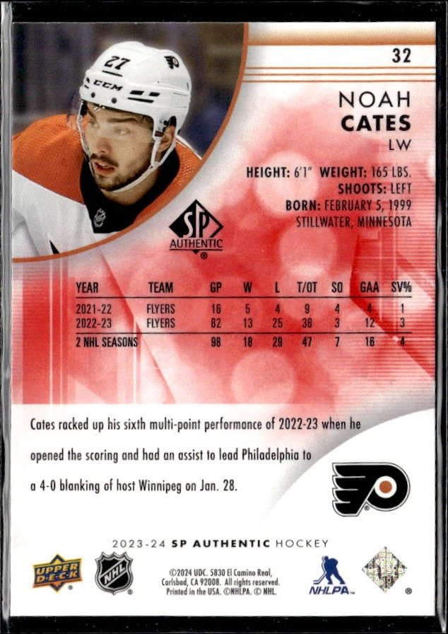 2023-24 Upper Deck SP Authentic Hockey Limited Red #32 Noah Cates (2)