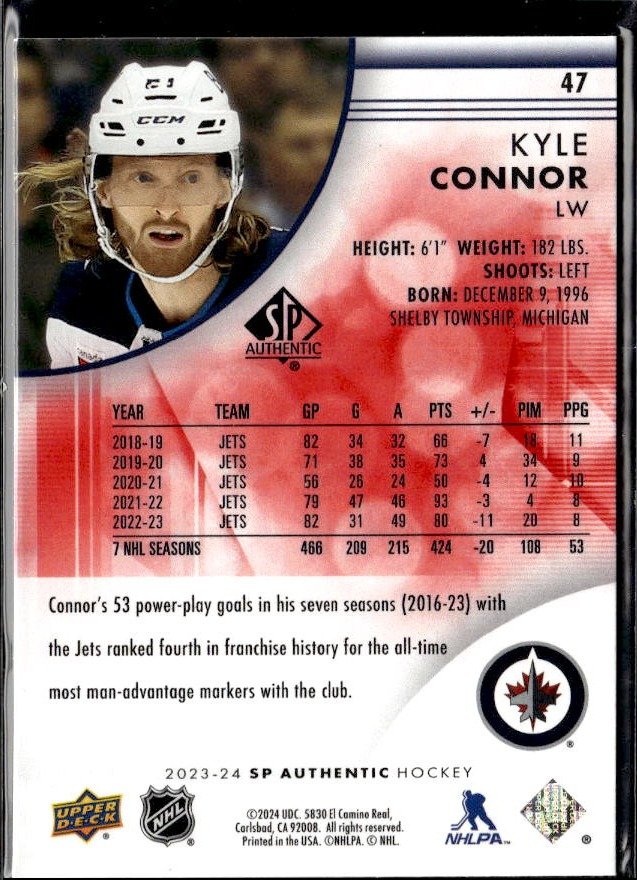 2023-24 Upper Deck SP Authentic Hockey Limited Red #47 Kyle Connor (2)