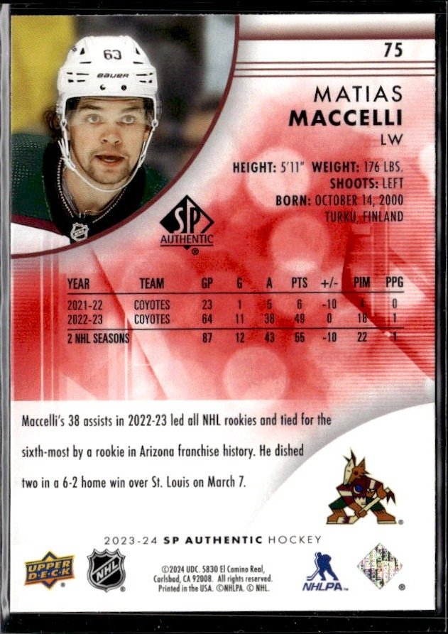 2023-24 Upper Deck SP Authentic Hockey Limited Red #75 Matias Maccelli (2)