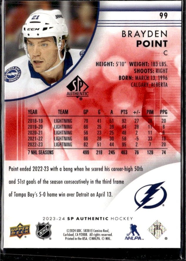 2023-24 Upper Deck SP Authentic Hockey Limited Red #99 Brayden Point (2)