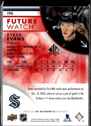 2023-24 SP Authentic Hockey Future Watch Limited Red #194 Ryker Evans (2)