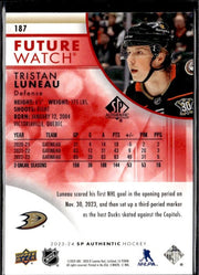 2023-24 UD SP Authentic Hockey Future Watch Limited Red Rookie Tristan Luneau (2)
