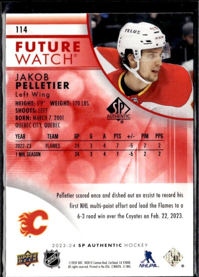 2023-24 Upper Deck SP Authentic Hockey Future Watch Red #114 Jakob Pelletier (2)