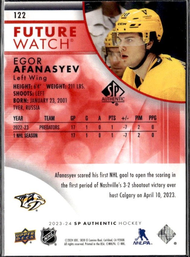 2023-24 Upper Deck SP Authentic Hockey Future Watch Red #122 Egor Afanasyev (2)