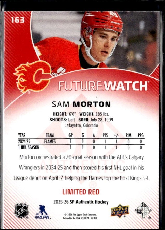 2025-26 SP Authentic SP Authentic Future Watch Limited Limited Red Sam Morton (2)