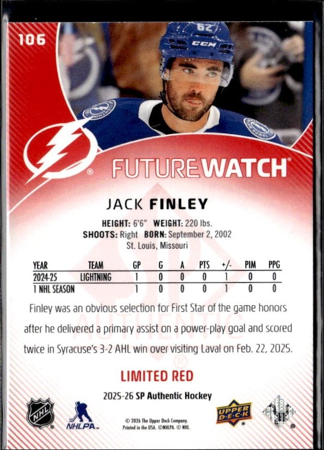 2025-26 SP Authentic SP Authentic Future Watch Limited Limited Red Jack Finley (2)