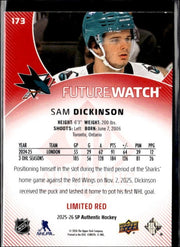 2025-26 SP Authentic SP Authentic Future Watch Limited Red Rookie Sam Dickinson (2)