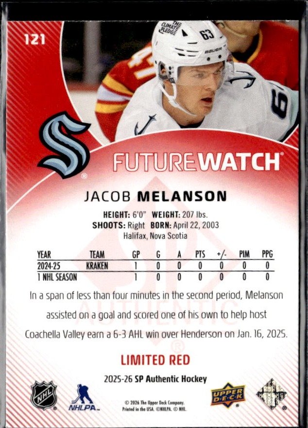2025-26 SP Authentic SP Authentic Future Watch Limited Jacob Melanson (2)
