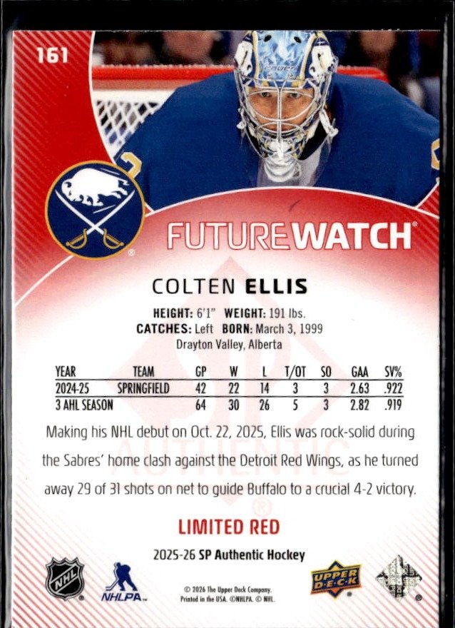 2025-26 SP Authentic SP Authentic Future Watch Limited Red Rookie Colten Ellis (2)