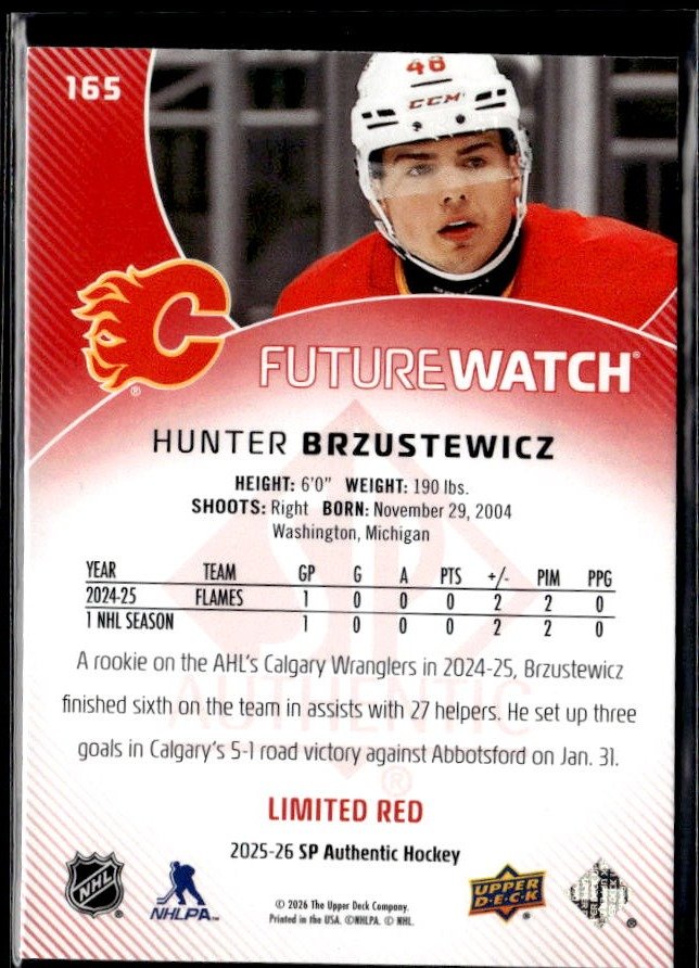 2025-26 SP Authentic Future Watch Limited Red Rookie #165 Hunter Brzustewicz (2)