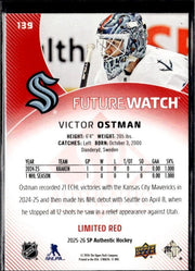 2025-26 UD SP Authentic Future Watch Limited Red Rookie #139 Victor Ostman (2)