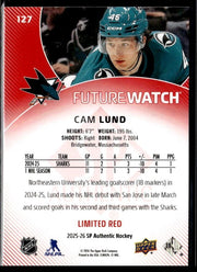 2025-26 SP Authentic SP Authentic Future Watch Limited Red Rookie #127 Cam Lund (2)