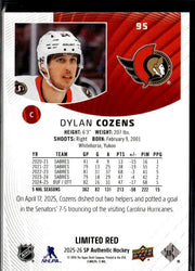 2025-26 Upper Deck SP Authentic Hockey Limited Red #95 Dylan Cozens (2)