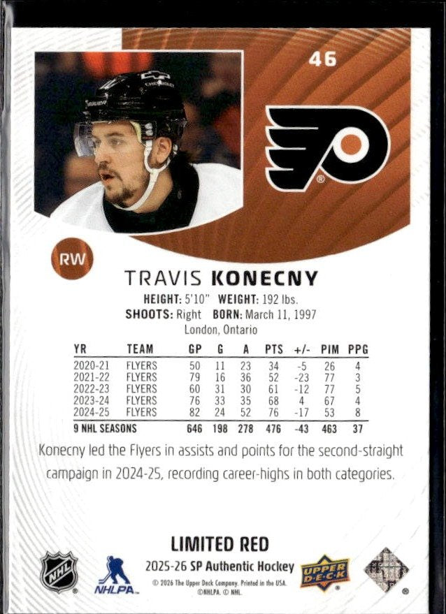 2025-26 Upper Deck SP Authentic Hockey Limited Red #46 Travis Konecny (2)
