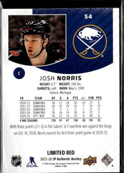 2025-26 Upper Deck SP Authentic Hockey Limited Red #54 Josh Norris (2)