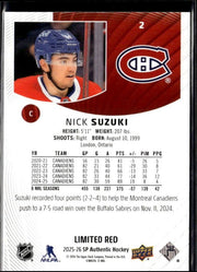 2025-26 Upper Deck SP Authentic Hockey Limited Red #2 Nick Suzuki (2)