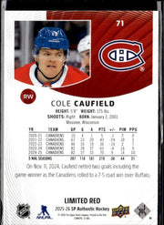 2025-26 Upper Deck SP Authentic Hockey Limited Red #71 Cole Caufield (2)