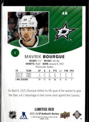 2025-26 UD SP Authentic Hockey Limited Red #48 Mavrik Bourque (2)