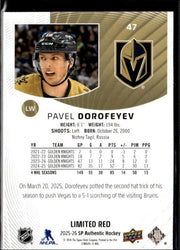 2025-26 UD SP Authentic Hockey Limited Red #47 Pavel Dorofeyev (2)